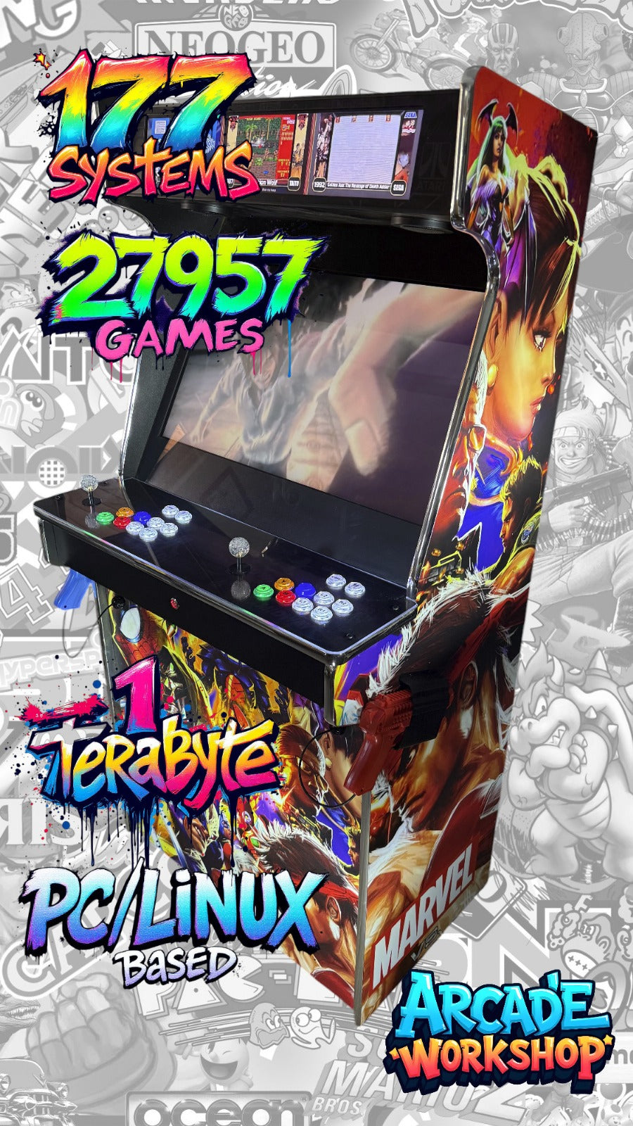 32" Full Size Arcade Machine - 2 Player (With Sinden Lightguns)